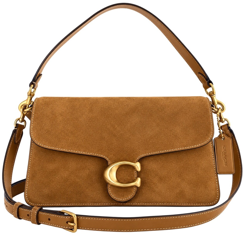 Coach Tabby 26 Suede Shoulder Crossbody Bag Warm Brown Brass Two Straps